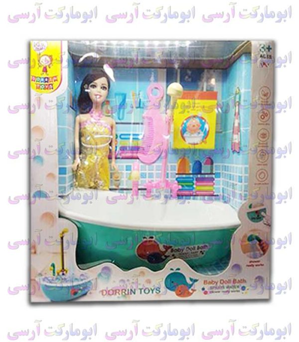 اسباب بازی وان حمام پمپاژ آب از دوش باتری خور بهمراه عروسک باربی و شانه(2 رنگ)