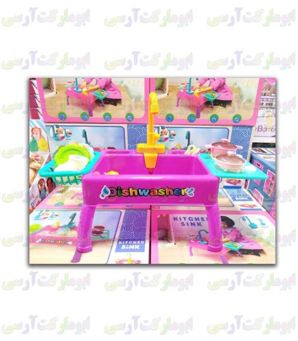 اسباب بازی سینک ظرفشویی پایه دار پمپاژ آب و اجاق گاز دار 24 قطعه ای باتری خور