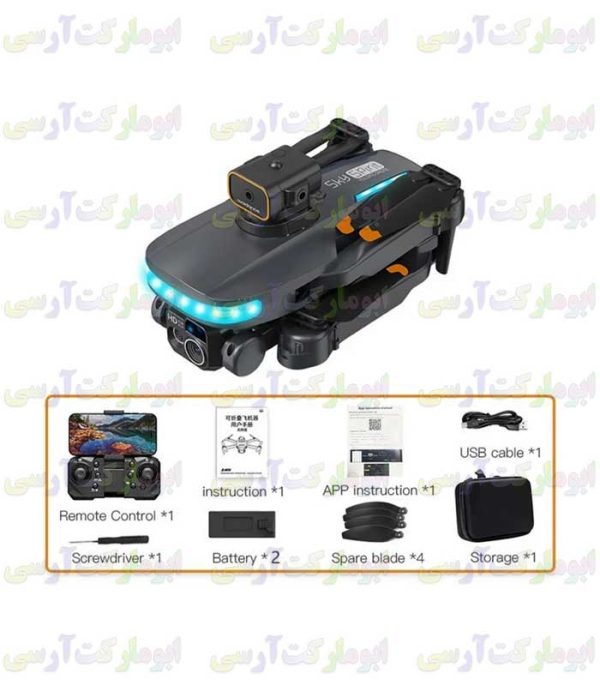 هلیکوپتر 4 ملخ تاشو براشلس سنسور عدم برخورد با مانع،2دوربین متحرک،تک باتری مدل P14pro