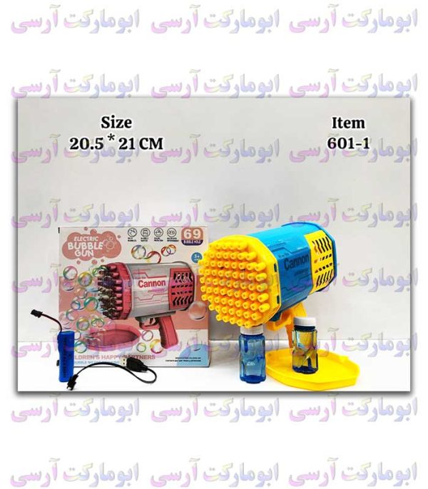 تفنگ بزرگ حباب ساز رگباری شارژی 69 سوراخ چراغ دار بهمراه مایع حباب ساز