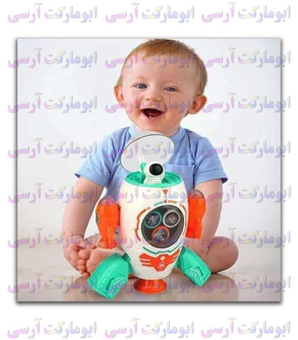 ربات موشک فضایی چرخ دنده ای موزیکال چراغ دار حرکتی باتری خور