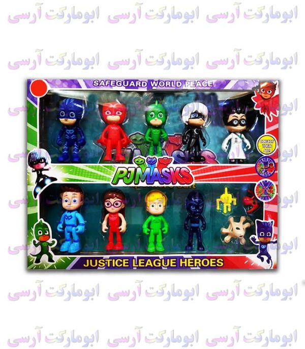 پک 9تایی فیگور های مفصلی شب نقاب ها و دشمنان PJMASKS بهمراه 3 عدد تجهیزات