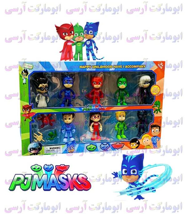 پک 9تایی فیگور های مفصلی شب نقاب ها و دشمنان PJMASKS بهمراه 3 عدد تجهیزات