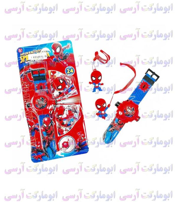 اسباب بازی ساعت مچی پروژکتوری مرد عنکبوتی 24 اسلایدی به همراه 2 مینی فیگور