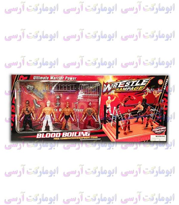 اسباب بازی رینگ کشتی کج بهمراه 4 فیگور و‌ رینگ و تجهیزات