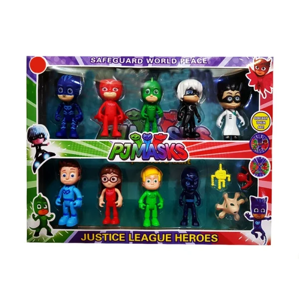 پک 9تایی فیگور های مفصلی شب نقاب ها و دشمنان PJMASKS بهمراه 3 عدد تجهیزات