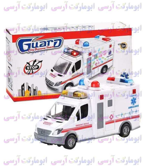 ماشین آمبولانس حرکتی موزیکال چراغ دار باتری خور