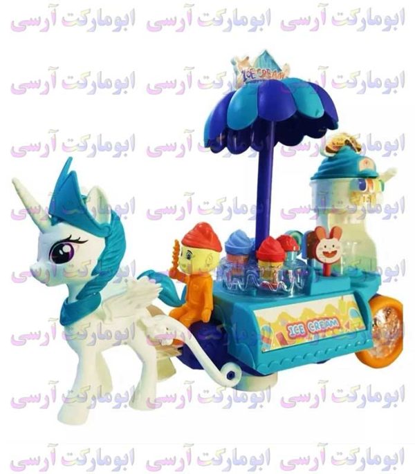ربات اسب پونی تک شاخ بستنی فروش حرکتی چراغ دار موزیکال باتری خور
